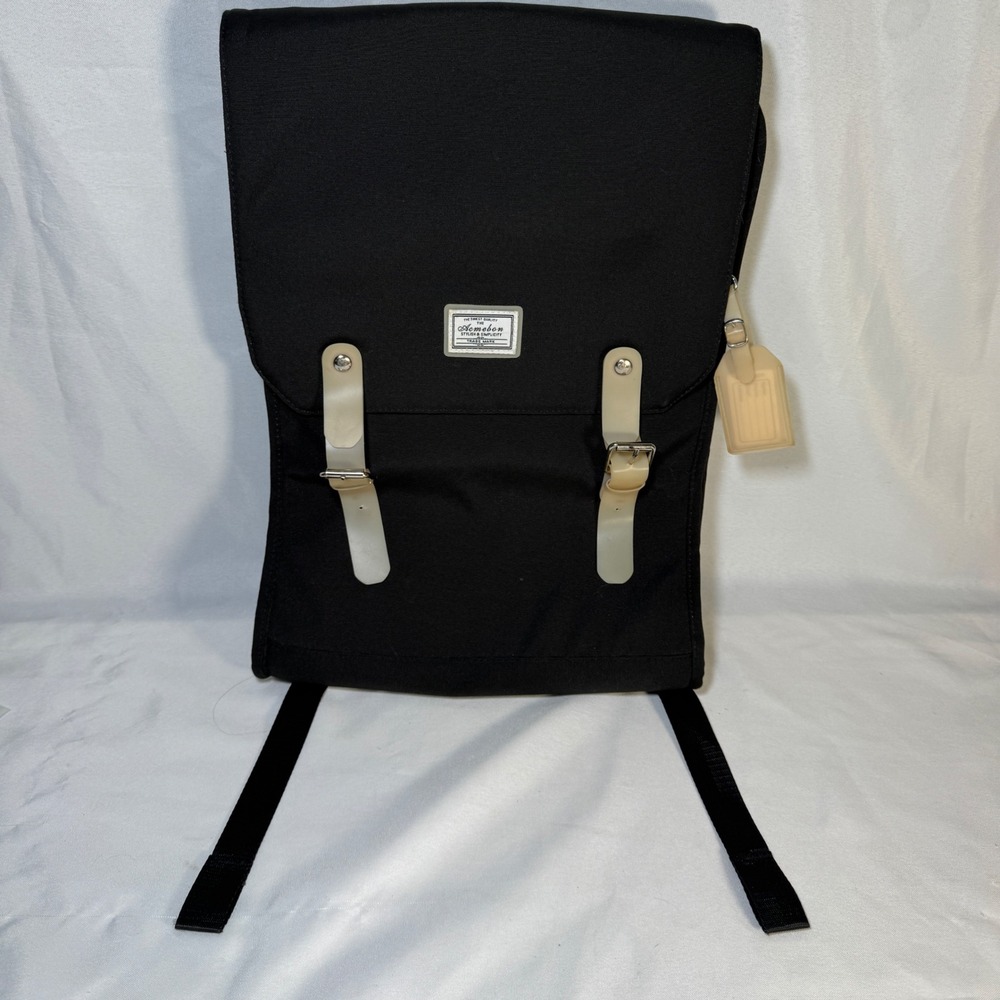 Acmebon Black Canvas Minimalist Backpack with Cream Straps and Tan Lining